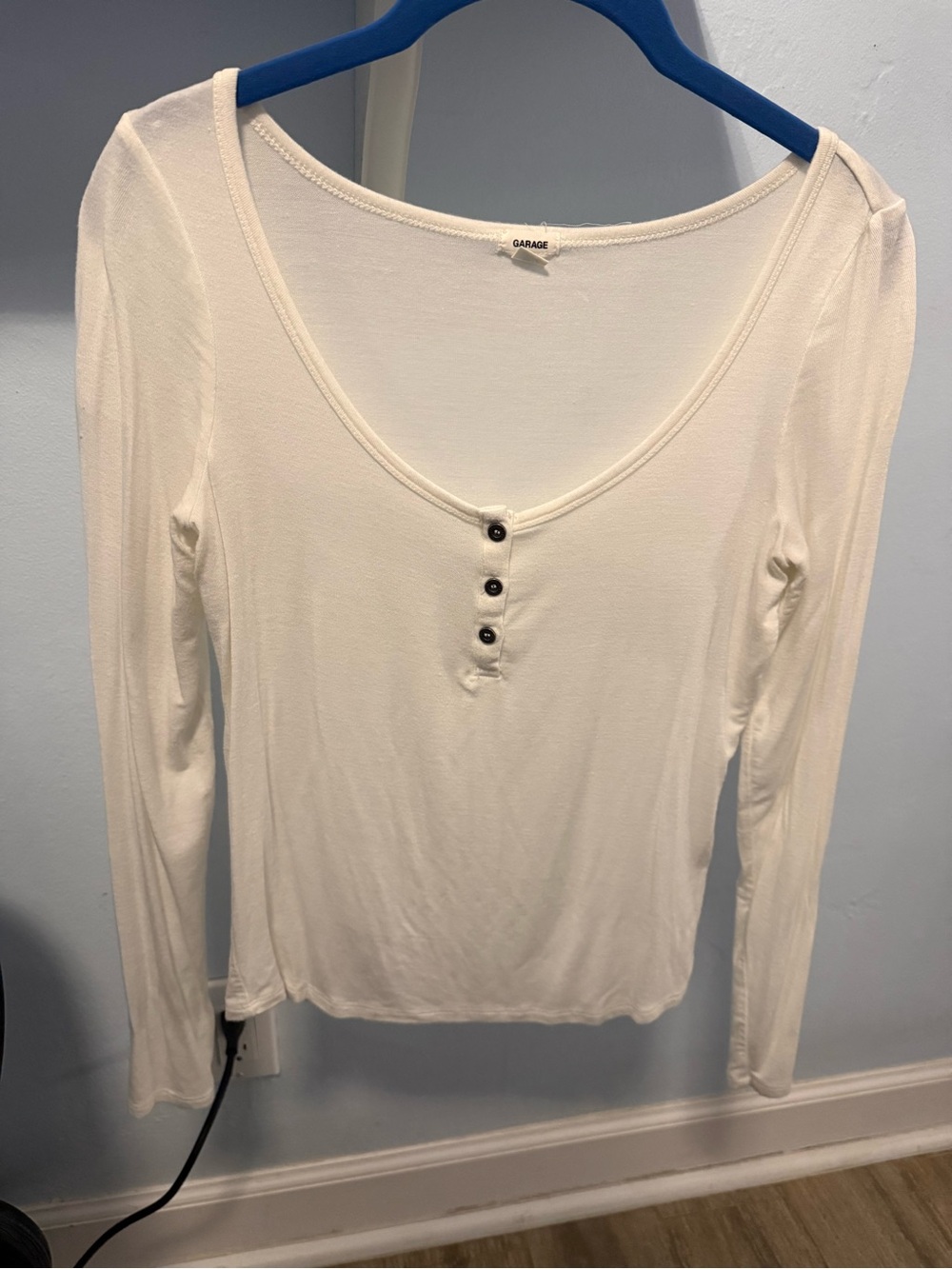 Garage Women's Long Sleeve Scoop Henley Top in Ivory